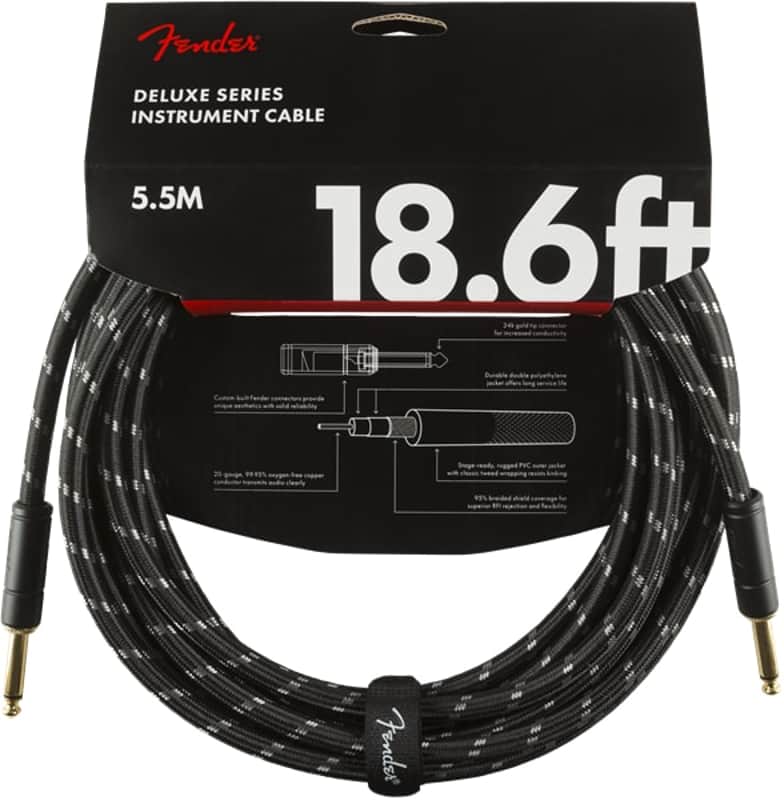 Fender Deluxe BLACK TWEED Electric Guitar Cable, Straight Connector, 18.6' ft image 1