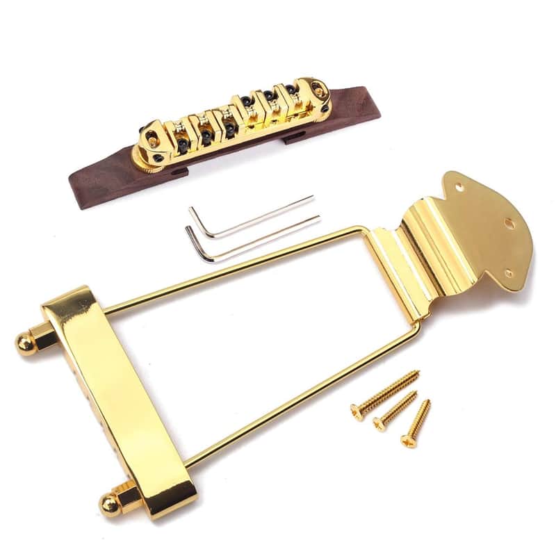 Brand New  Set of 6 String Archtop Jazz Guitar Rosewood Bridge Height Adjustable & Tailpiece Trapeze for Jazz Guitar Parts,Gold image 1