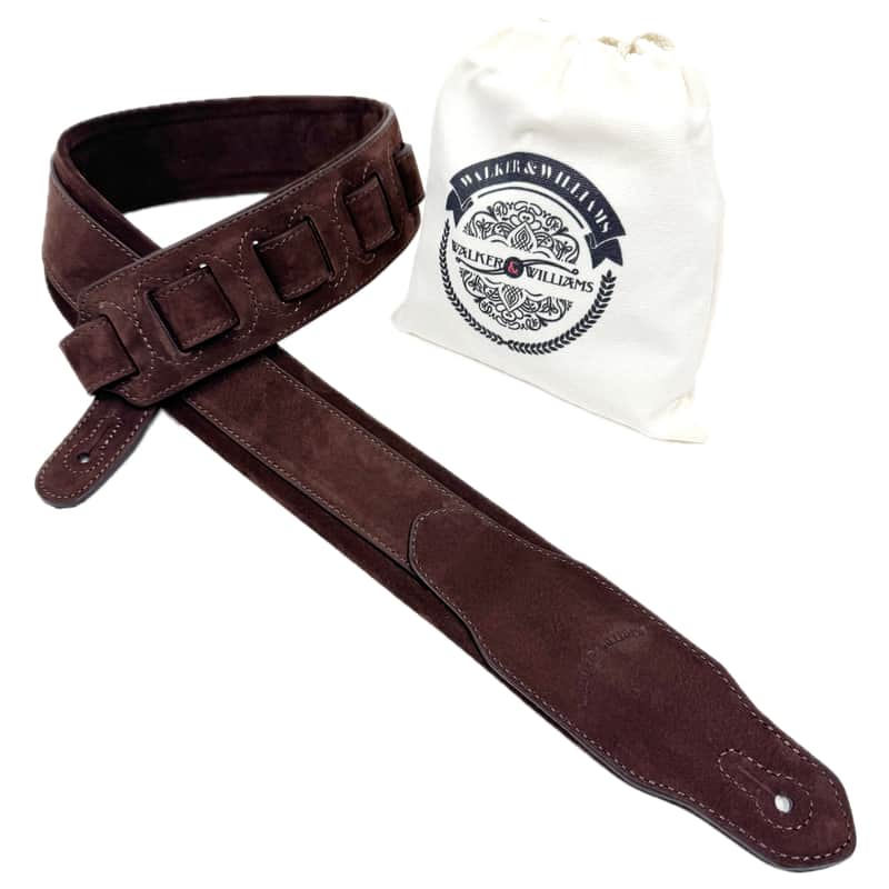 Walker & Williams NL-06-CGN New Cognac Brown "Skinny" 2" Super Soft Full Grain Nubuck Leather Padded Guitar Strap image 1