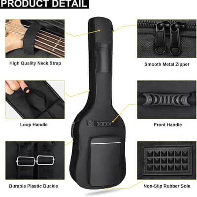 Bass Guitar Case, Bass Guitar Gig Bag 0.35 Inch Waterproof Thick Padding Backpack Soft Electric Bass Guitar Bag Dual Adjustable Shoulder Strap Pocket & Back Hanger Loop Black image 3