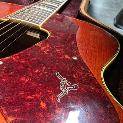 1954 Gretsch 6022 Rancher Jumbo Flat Top Western Orange Early 50s American Vintage 1950's USA G6022 Original Case G Brand Steer Logo Piezo Acoustic-Electric Guitar Spruce Maple Body Country Western Inlays Brazilian Rosewood image 9