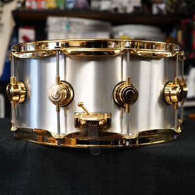 DW USA Collectors Series 6.5x14'' Thin Aluminum 1MM Shell Snare Drum w/ Gold Hdw. image 5