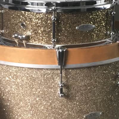 C&C Custom 2 Piece Jazz Bop Kit 18” Bass + 13” Snare Ginger / Champagne Glass Glitter Made in USA Maple Shells image 2
