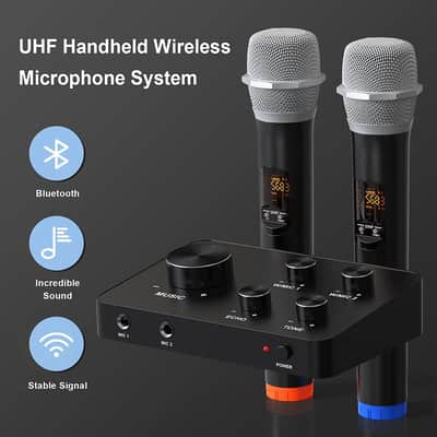 Rybozen Karaoke Wireless Microphone, UHF Dual Portable Wireless Microphone Systems for Karaoke, TV, PC, Party, DJ, Speaker, Meeting, Church, Wedding, Supports HDMI AUX Input/Out image 7