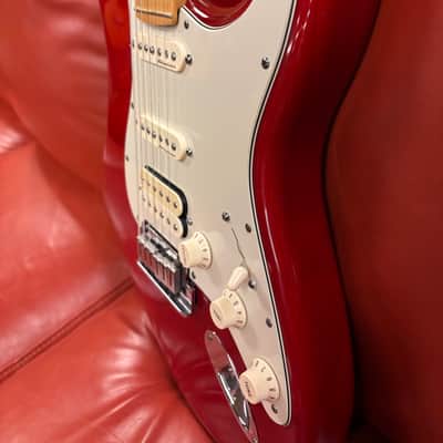 2000 Fender American Deluxe Fat Stratocaster HSS with Maple Fretboard Crimson Transparent image 5