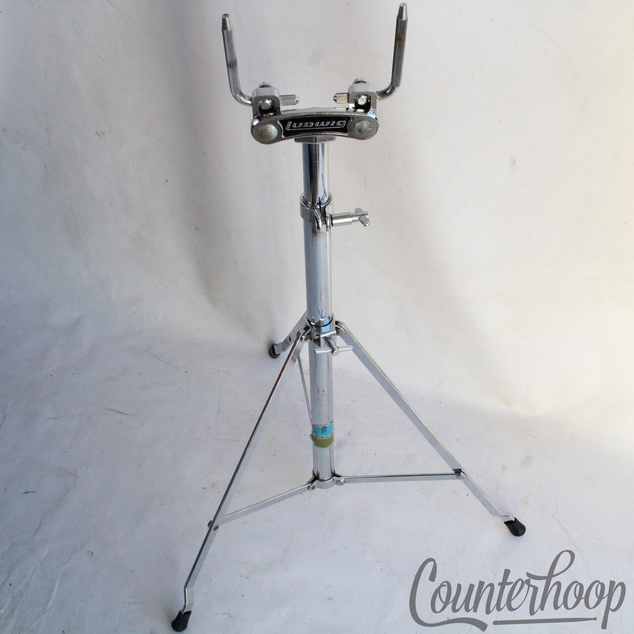 Ludwig Double Tom Drum Mount Stand Holder Vintage 70s L-Arm Posts Chrome Atlas* — main photograph