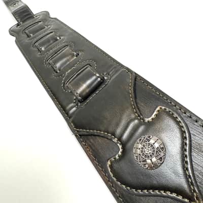 Walker & Williams LIP-06 Dark Rye Tan Carved Leather Spade Cut Strap with Tooled Cross and Thorns image 8