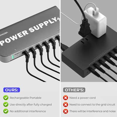 Guitar Pedal Power Supply Vangoa Built-in 3.7V/4600mAh Rechargeable Battery with Battery Indicator 7 Outputs(100mA,300mA) with USB Port Portable 9V Power Supply for Guitar Bass Effect Pedal Board image 4
