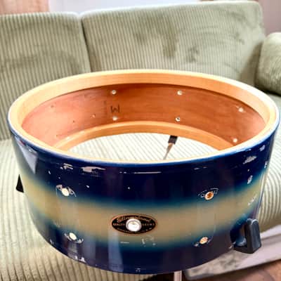 Vintage 1958 Slingerland Radio King Student Model 5.5x14 8-Lug Snare — Blue/Silver Duco — Dated Shell, New Evans Heads (Video Demo) image 13