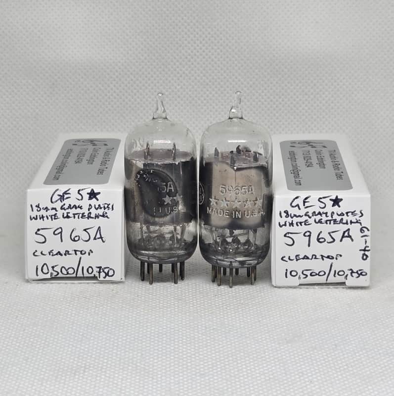 GE 5965A 5★ Star Clear Top Gray Plate Well Matched (2.3%) Pair NOS 12AT7 12AV7 5965 image 1