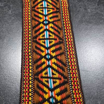 Vintage Original ACE 1960s Jacquard-Woven Pattern Leather Guitar Strap image 5