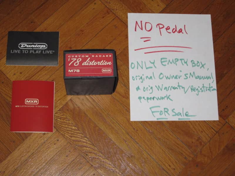 very lightly handled / mostly very clean MXR EMPTY BOX for M78 Custom Badass '78 Distortion (NO pedal) +original Instructions, original Warranty / Registration (2010s-2020s) BOX: black cardboard with silver color MRX logo / LABELS: red & black image 1