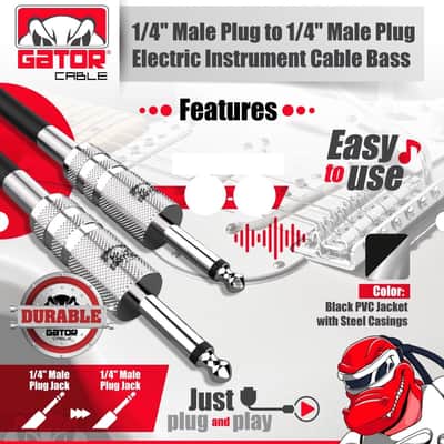Gator 15ft 1/4” Male to 1/4” Male Cable TS Mono Cable Guitar Bass Keyboard - Black image 4
