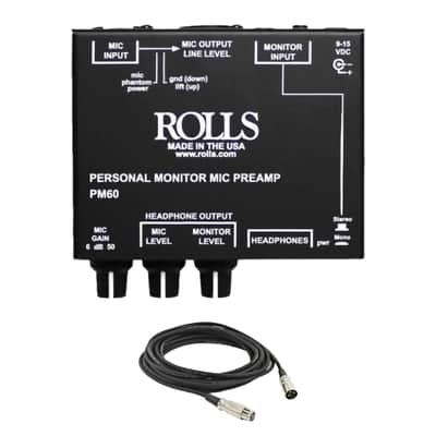 Rolls PM60 Personal Monitor Mic Preamp and XLR Cable image 1