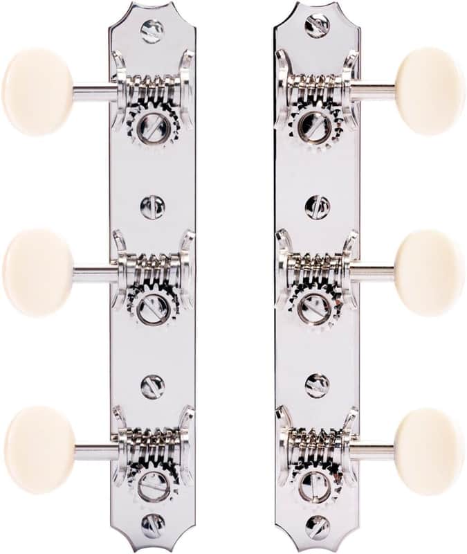 Golden Age Restoration Tuners for Slotted Peghead Guitar - Scallop-end, Bright nickel, cream knobs image 1