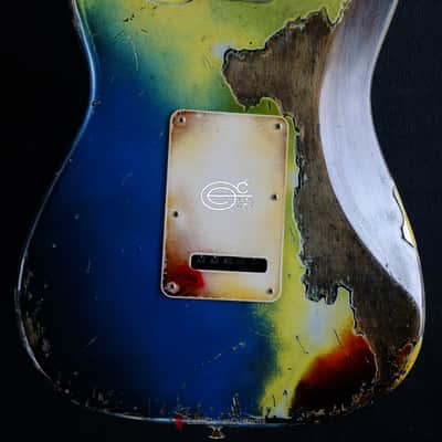 Fender Stratocaster Pelham Blue over Yellow/Sunburst Heavy Aged Relic by East Gloves Customs (RARE) image 5