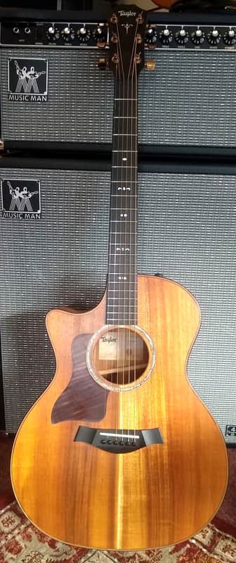 Brown acoustic guitar with dark red velvet trim, visible soundhole.