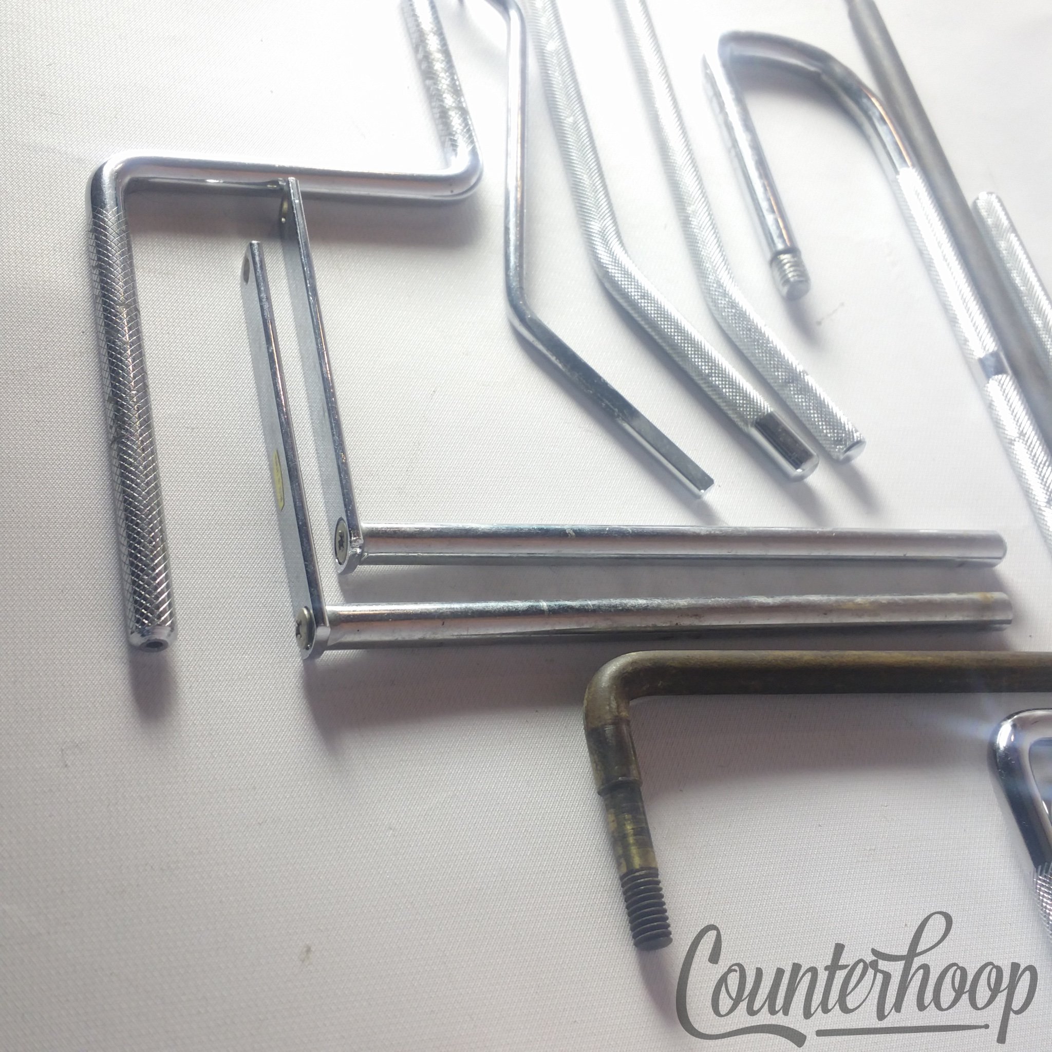 Cowbell / Auxiliary Percussion Rods L-Arms 3/8" Chrome Cymbal Mounts Parts Lot* — main photograph