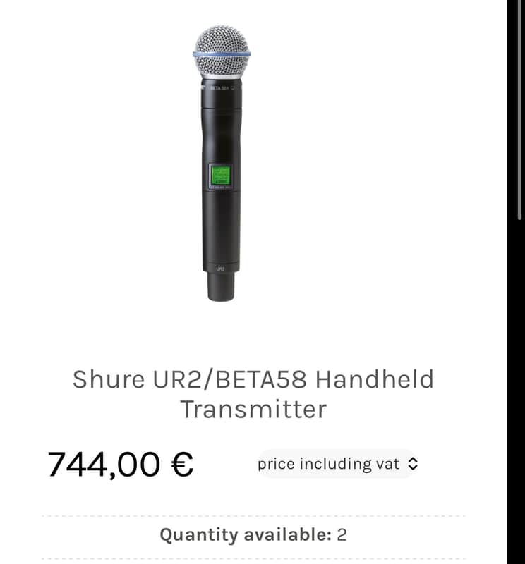 Shure UR2 Handheld Wireless Transmitter w/ Beta 58A Capsule – R9 Band (790–865 MHz) – Tested & Working 2017 - Metal image 1