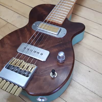 Island Espeto Custom 2020 Natural/Teal Redwood Top, Dual-Pickup Headless Guitar (Mint Condition) image 9