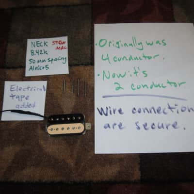 litely reliced player's wear StewMac Neck Humbucker Reverse Zebra (screws on black/flat poles on creme) 8.42k, Alnico 5, 50mm pole spacing, item # 101549 2000s-2010s, +screws/springs (orig 4 conductor wire shortened & 2 conductor wire added, Now 2 con) image 1