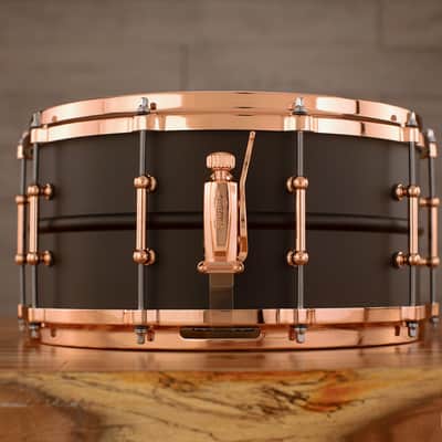 Ludwig 14 X 6.5 Lb427 T DC Hot Rod Black Beauty Snare Drum, Brass Shell, Matte Black, Copper Fittings image 3