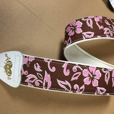 ALEXIS Hawaiian Tropic guitar Strap- Pink and Brown image 2