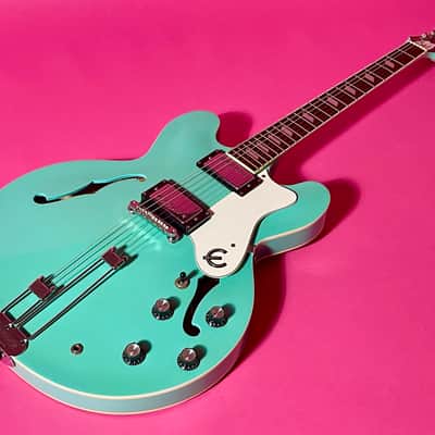 1998 Epiphone Riviera rare color Turquoise frequensator tailpiece image 4
