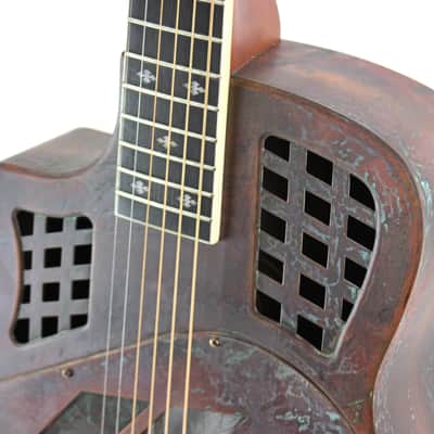 Royall Trifecta Distressed Copper Cutaway 14 Fret Left Handed Tricone Resonator image 6