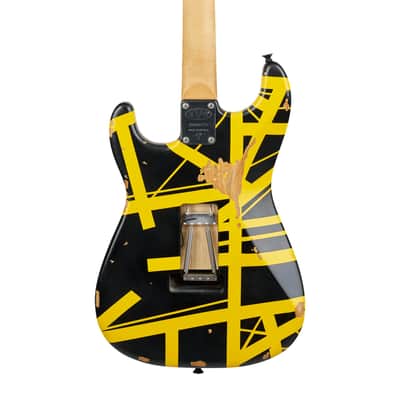 EVH Limited Edition Striped Series Frankenstein Frankie - Maple Fingerboard, Black with Yellow Stripes, Aged image 3