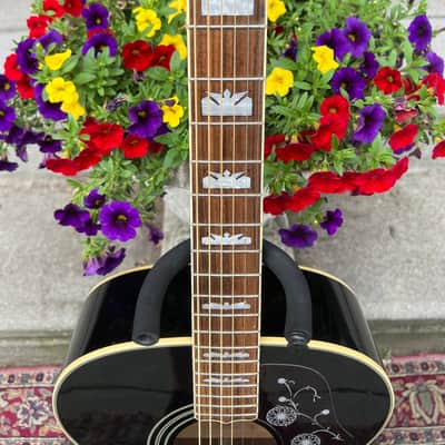 2005 MIK Epiphone EJ-200 EB “Jumbo” Acoustic Guitar ~ Shiny Gloss Ebony Finish, Mustache Bridge, Decorated Fretboard *SALE* image 9