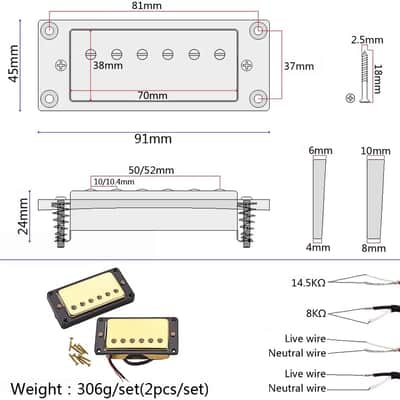 Guitar Humbucker Pickups Set,Double Coil Neck and Bridge Pickup Replacement Parts for LP Electric Guitar (GOLD-2) image 6