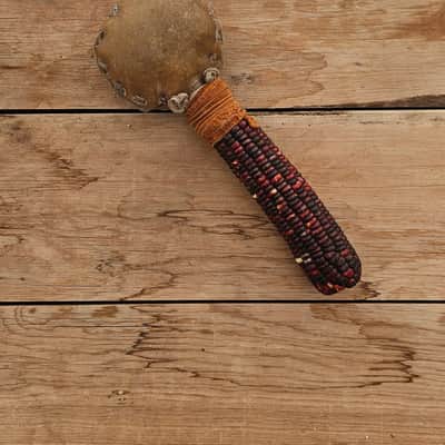 Traditional Corn Cob Rattle - Handmade Native American Style Rawhide Shaker image 4