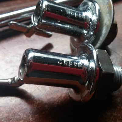 VINTAGE Japan MIJ RARE MATCHING Pearl Hoshino Stewart / Raven / Stencil PAIR Bass Drum DISAPPEARING Spur MOUNTS WITH LEGS 60's 70's image 2