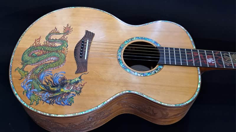 Blueberry Handmade Acoustic Guitar Grand Concert Dragon Motif image 1