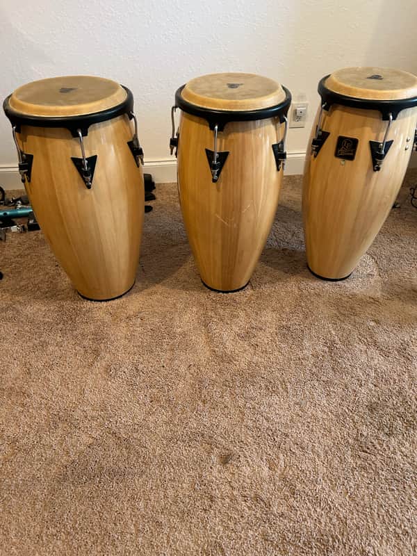 Latin Percussion LP Aspire Series 10"/11”/12" Conga Set, Black Hardware, Natural Finish image 1
