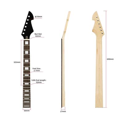 Electric Guitar Neck Replacement 24 Fret 25.5 Inch Maple Rosewood Fingerboard with Trapezoid Inlay Bolt on image 5