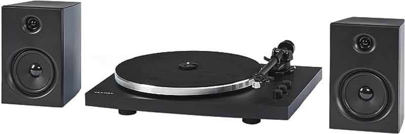 Crosley T150C-BK 2-Speed Bluetooth Turntable with Tone Arm and Speakers, Black image 1