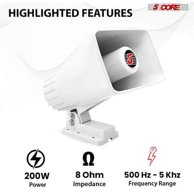 5 Core 6 Inch PA Horn 200W Loud Speaker 8Pc Bull Horn Loud Audio 8Ohm All Weather Indoor Outdoor image 7