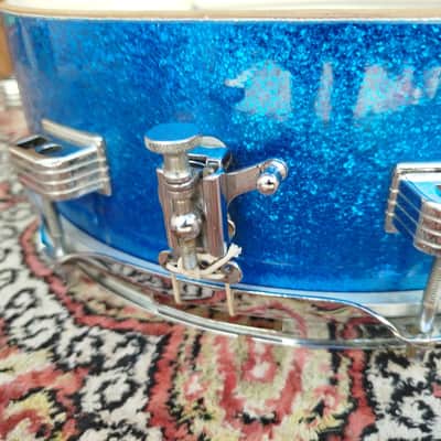 LUDWIG Downbeat 14"x4" Blue Sparkle, 1965. Vintage. image 5