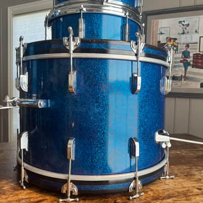 1963 Shelly Manne w Matching Snare Leedy Slingerland Drum set 13/16/22 w 5.5x14 EXC Blue Sparkle image 14
