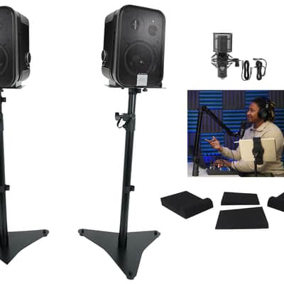 (2) JBL C2PS CONTROL 2P 5.25" Studio Recording Monitor Speakers+Stands+Mic+Boom image 1