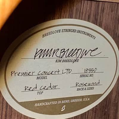 2018 USA Breedlove Premier Concert LTD Cedar/Rosewood Limited Edition Cutaway Acoustic/Electric Guitar Gloss Natural, Comes with a Pro Set up and Ships Fast! image 7
