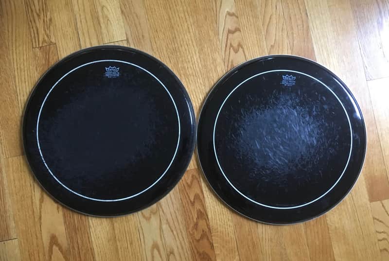 2 Vintage Made in USA Remo Weatherking Ambassador EBONY 16” Floor Tom Drum Heads Pinstripe Batter image 1