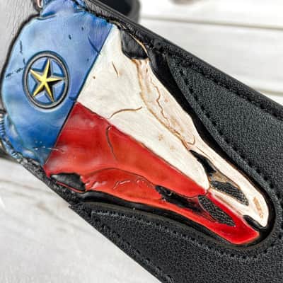 Walker And Williams CVG-19 Black Strap w/Hand Tooled Red, White, And Blue Texas Star Longhorn Design image 3