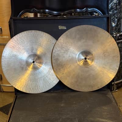 VINTAGE 1940's A. Zildjian 14"&15" Matched Transition Stamp Max Roach Style Hi-Hats - 727/771g image 2