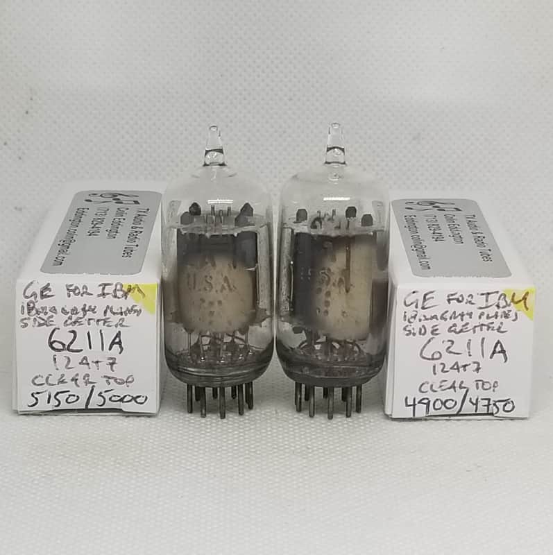 GE 6211A Made For IBM Clear Top Gray Plate Well Matched (7.7%) Pair NOS 6211 12AT7 ECC81 image 1