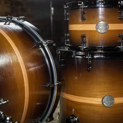 HHG Drums Oak Over Walnut, Walnut To Black Burst With Natural Pinstripe image 4