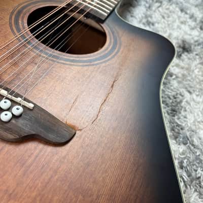 Luna Art Vintage Dreadnought 12-String Acoustic-Electric Guitar, Brownburst image 4