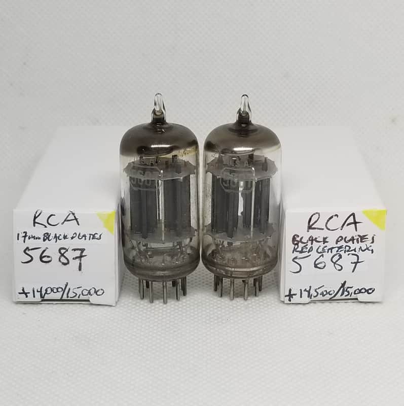 RCA 5687 Black Plates, Closely Matched Pair (6.6%) NOS  5687 7440 7119 E182CC image 1